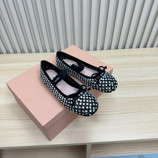 RHINESTONES MARY JANE FLATS IN BLACK SUEDE - 35