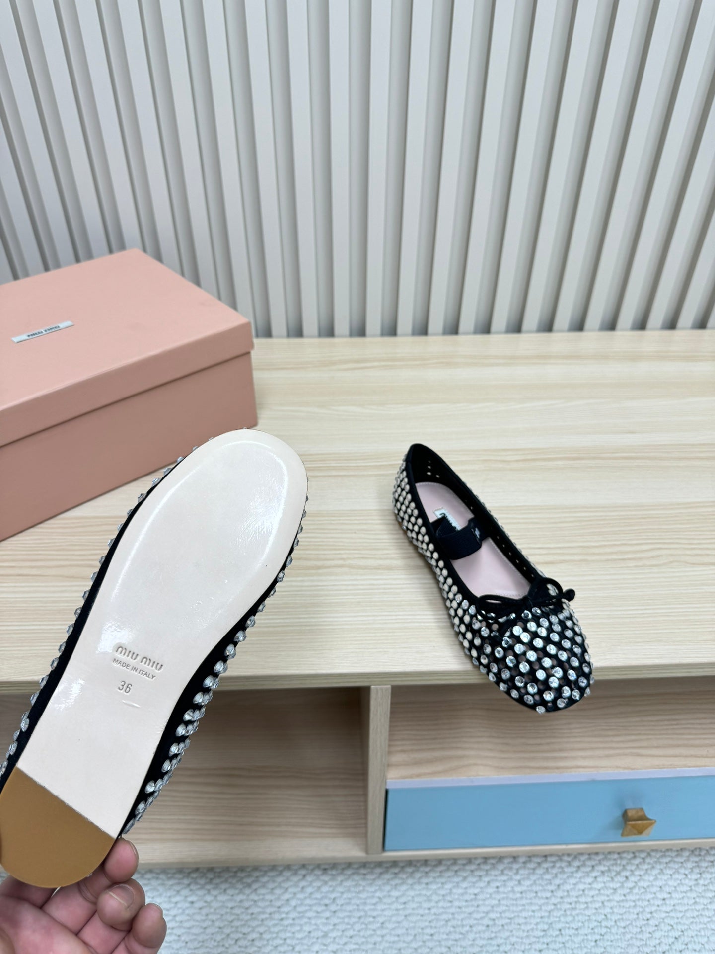 RHINESTONES MARY JANE FLATS IN BLACK SUEDE - 35