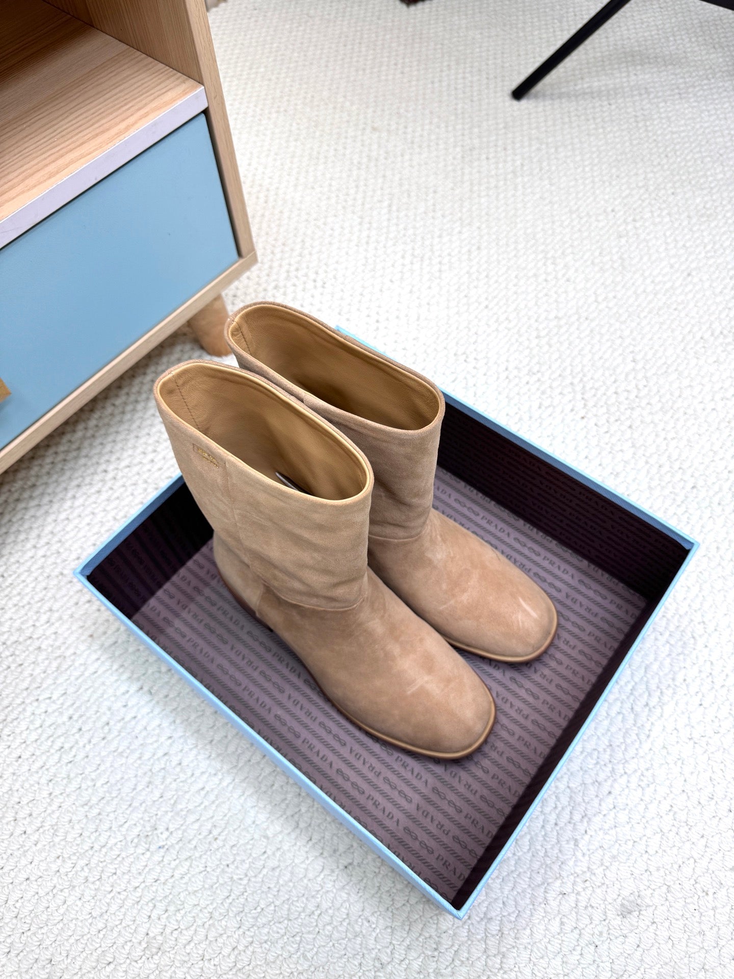 PRADA 25S LOW-CUT BOOTS IN LIGHT CARAMEL BROWN SUEDE - 35
