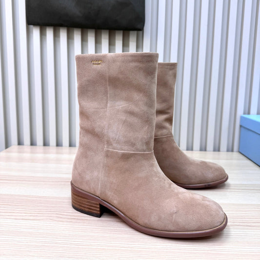 PRADA 25S LOW-CUT BOOTS IN LIGHT CARAMEL BROWN SUEDE - 35