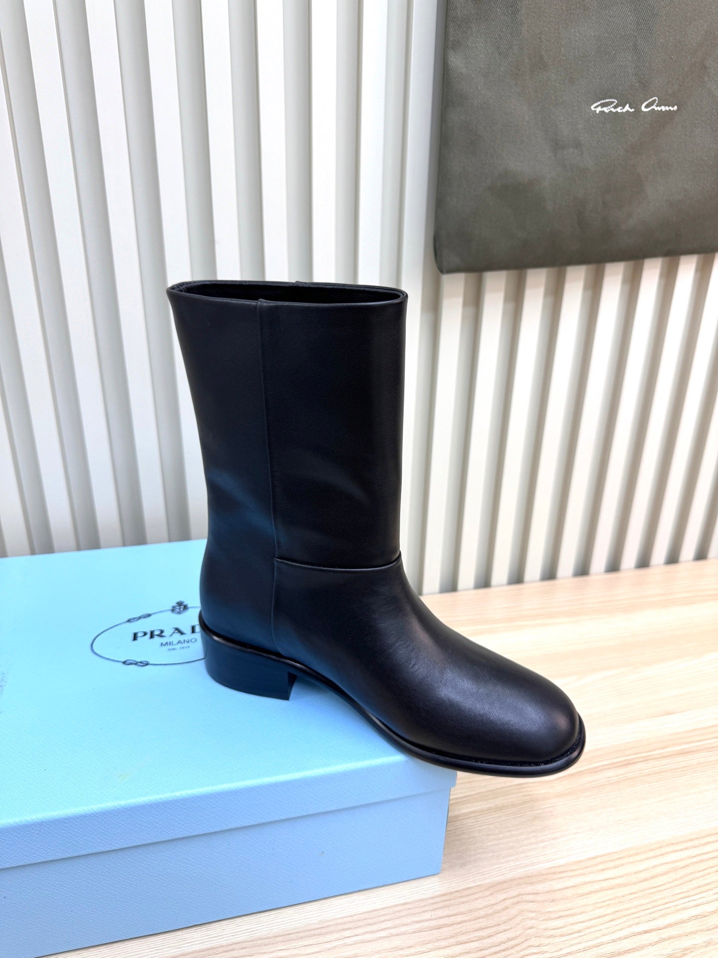 PRADA 25S LOW-CUT BOOTS IN BLACK LAMBSKIN - 35