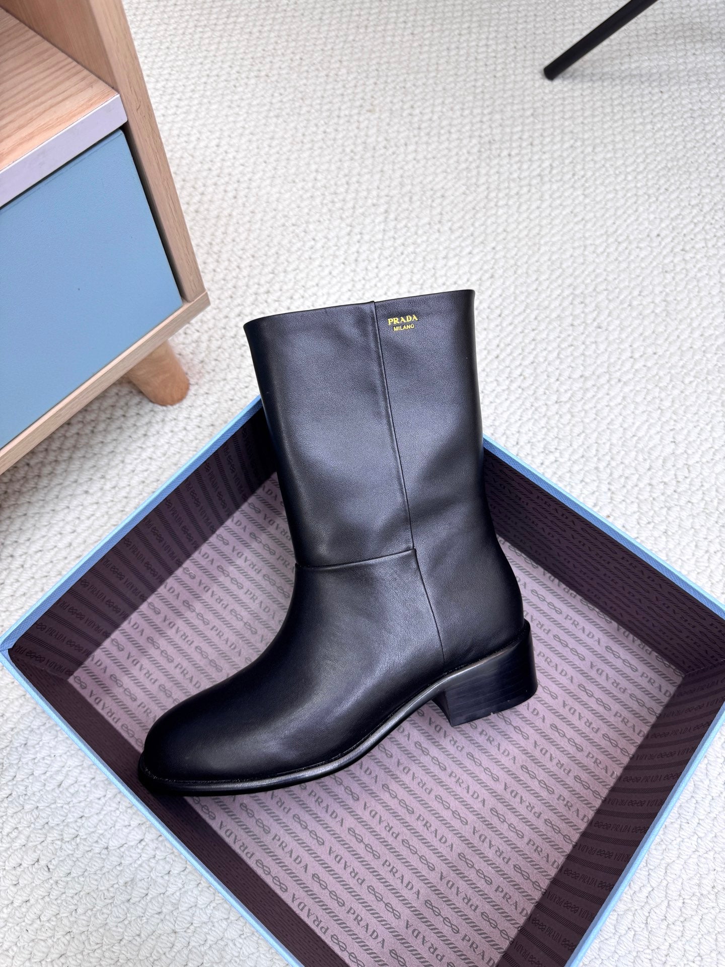 PRADA 25S LOW-CUT BOOTS IN BLACK LAMBSKIN - 35