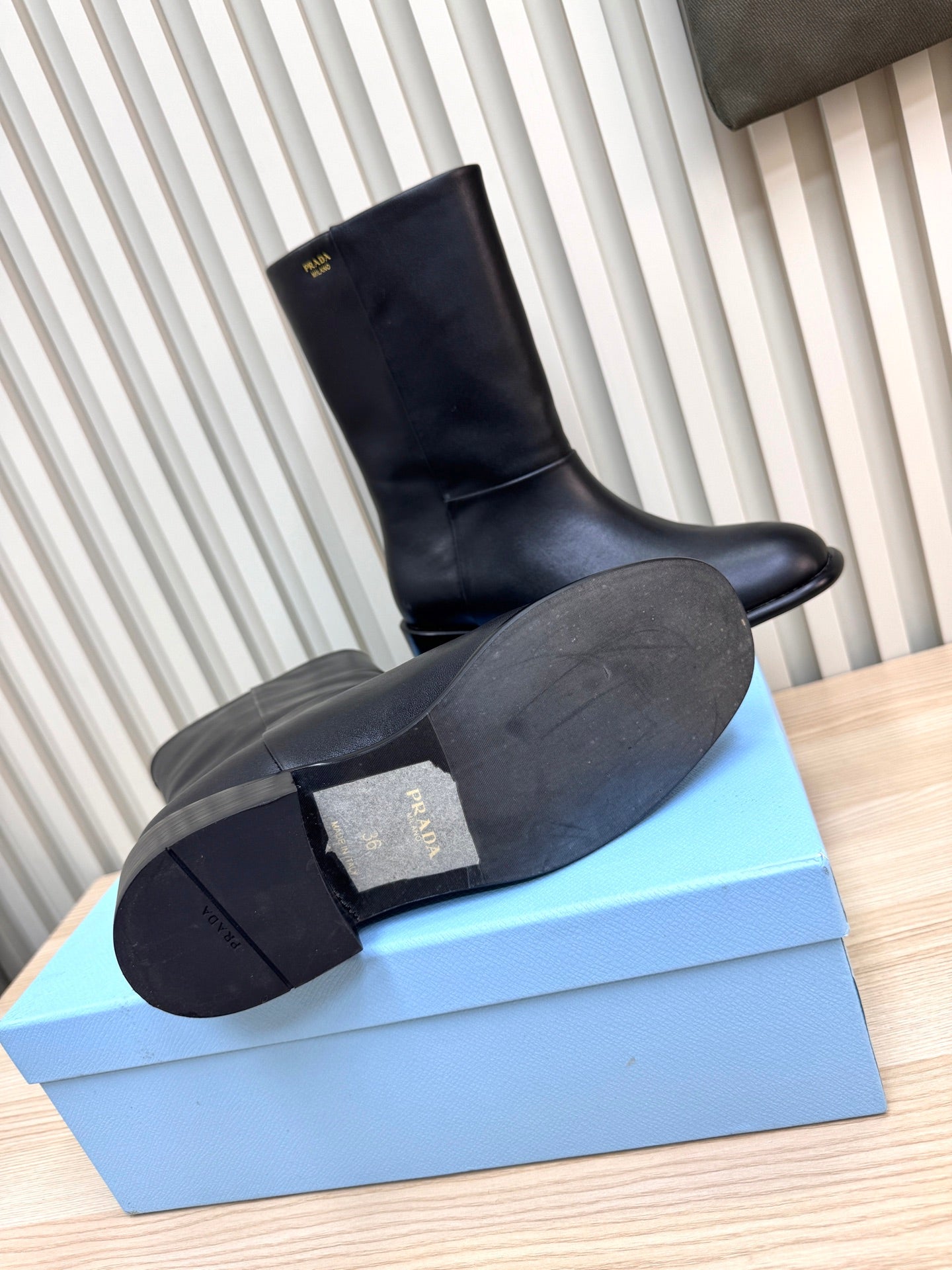 PRADA 25S LOW-CUT BOOTS IN BLACK LAMBSKIN - 35