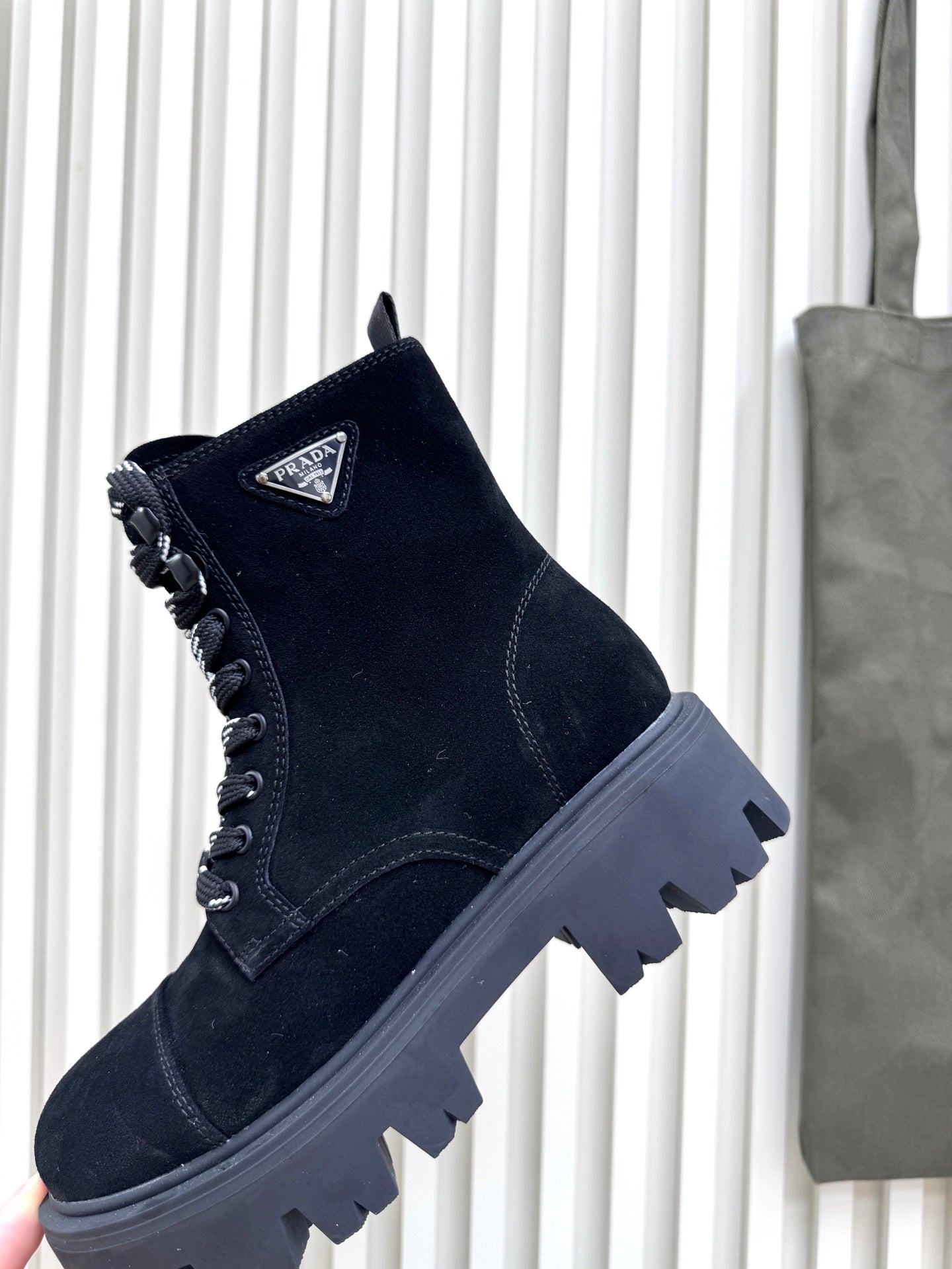 PRADA 25S MONOLITH BOOTS IN BLACK SUEDE - 35