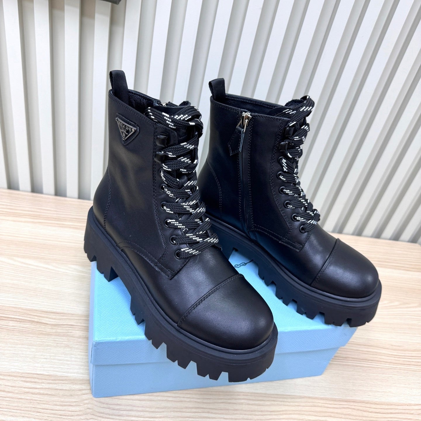 PRADA 25S MONOLITH BOOTS IN BLACK CALFSKIN - 35