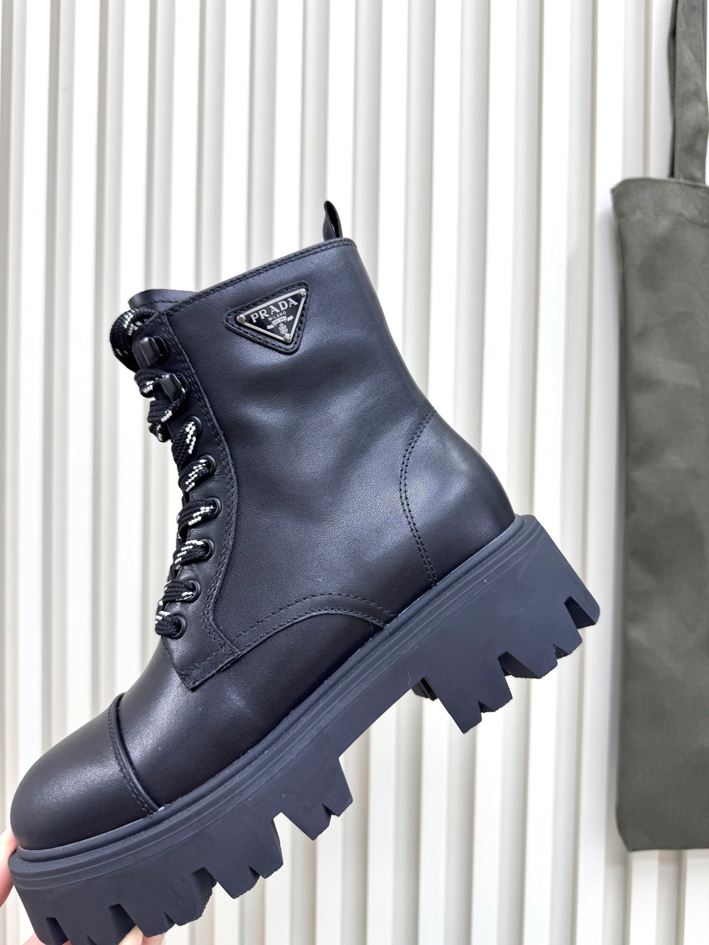 PRADA 25S MONOLITH BOOTS IN BLACK CALFSKIN - 35