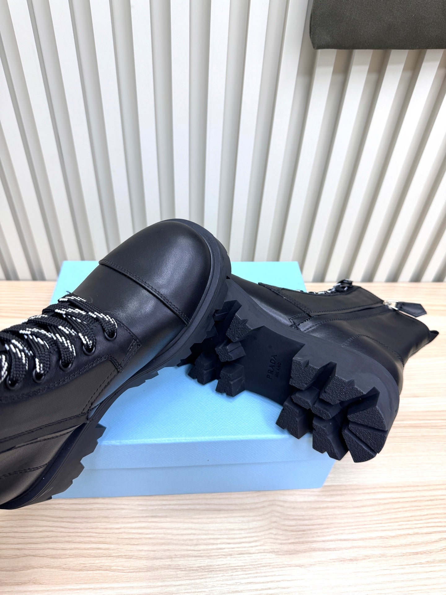 PRADA 25S MONOLITH BOOTS IN BLACK CALFSKIN - 35
