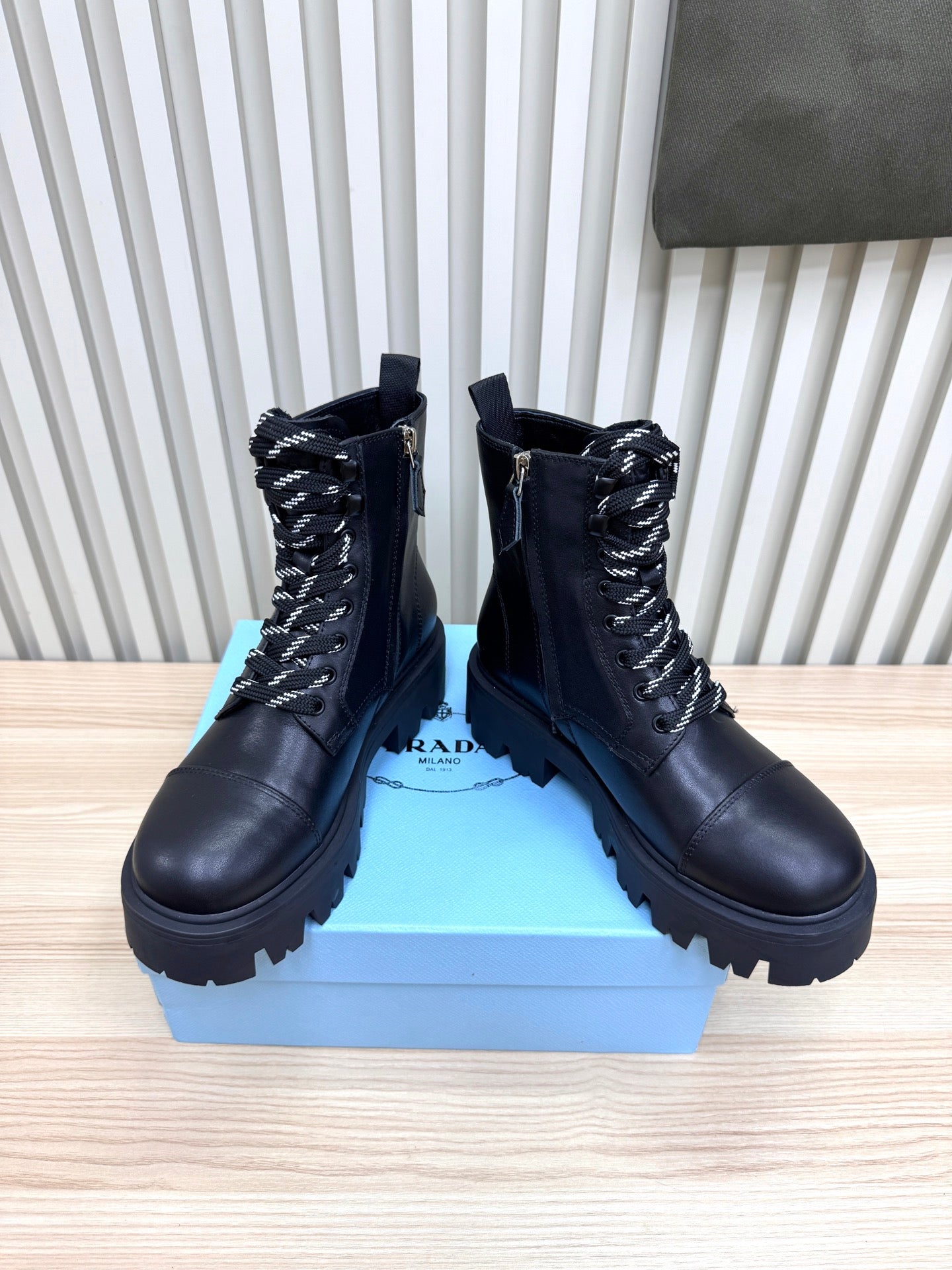 PRADA 25S MONOLITH BOOTS IN BLACK CALFSKIN - 35