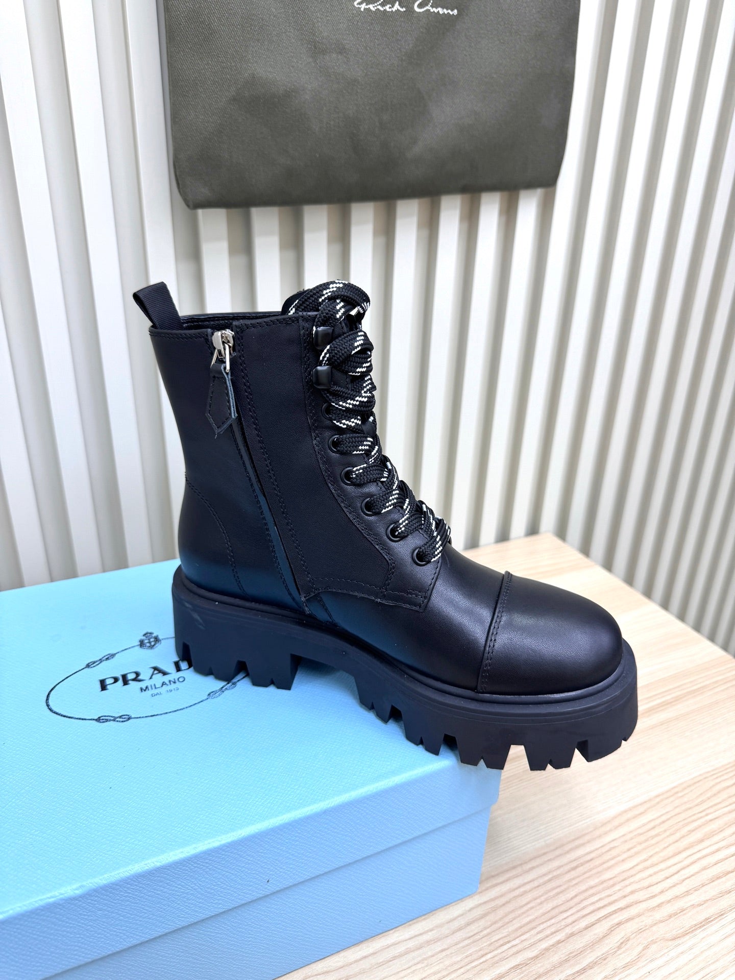 PRADA 25S MONOLITH BOOTS IN BLACK CALFSKIN - 35