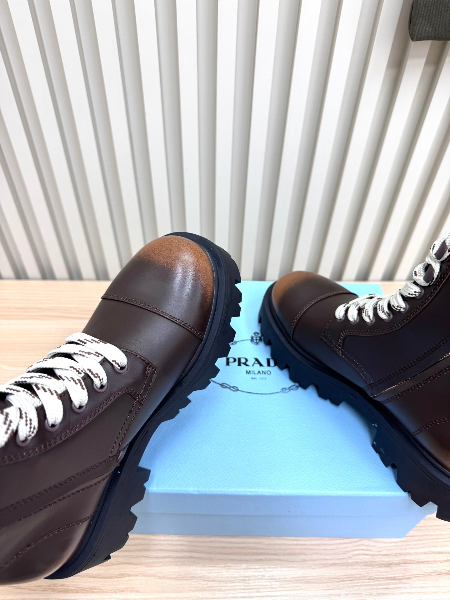 PRADA 25S MONOLITH BOOTS IN DARK BROWN CALFSKIN - 35