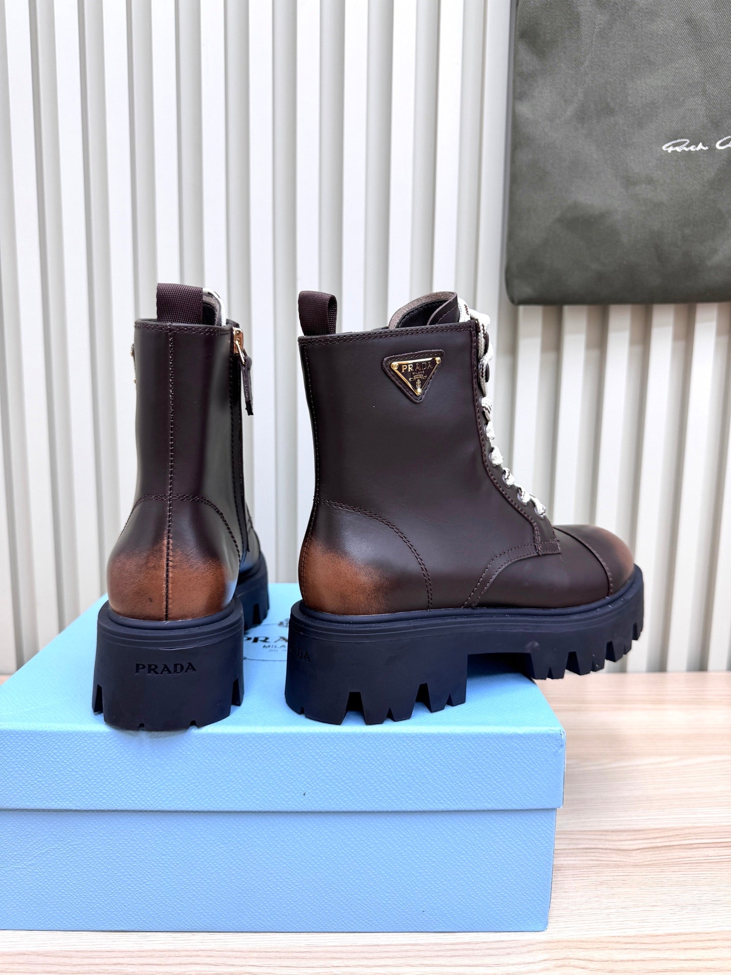 PRADA 25S MONOLITH BOOTS IN DARK BROWN CALFSKIN - 35
