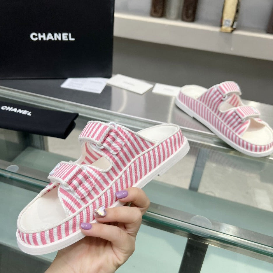 Stripes Casual  Flat Sandals Light Pink White - 34
