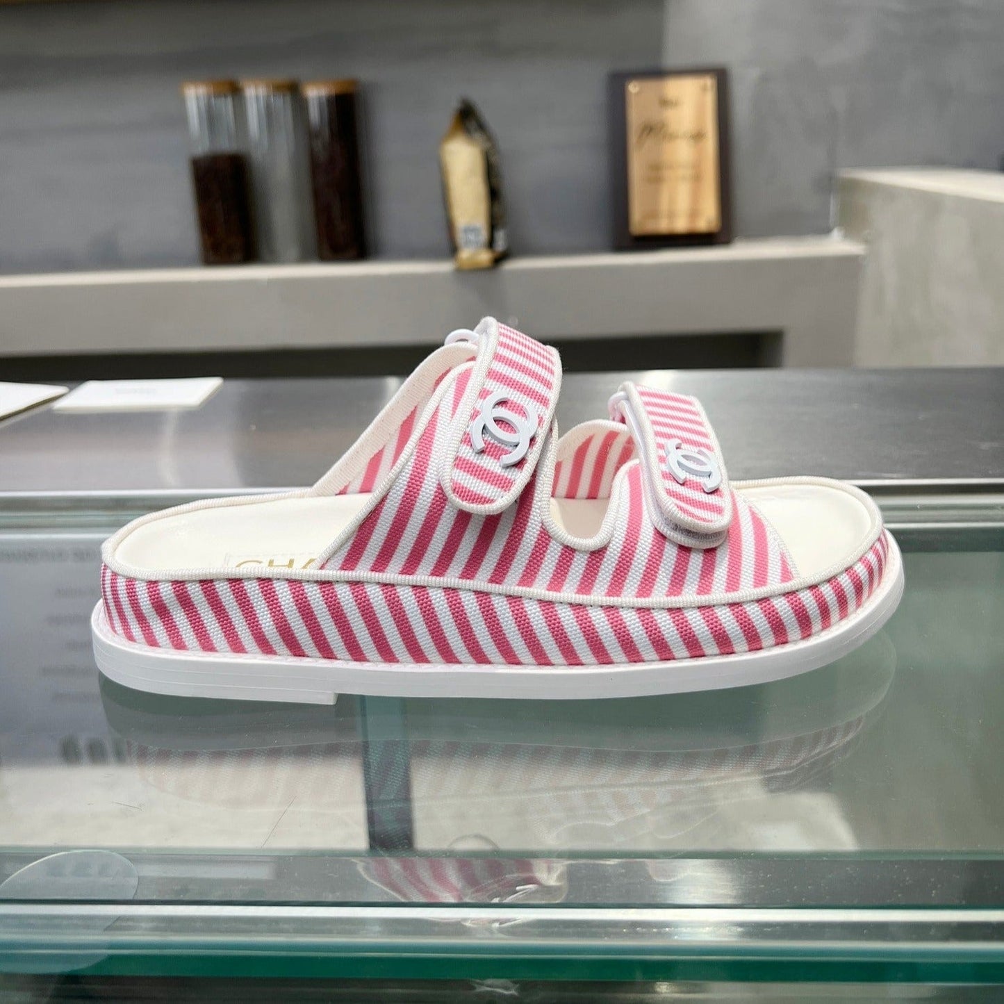 Stripes Casual  Flat Sandals Light Pink White - 34