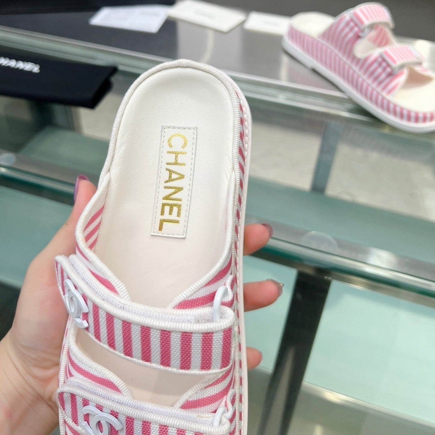 Stripes Casual  Flat Sandals Light Pink White - 34