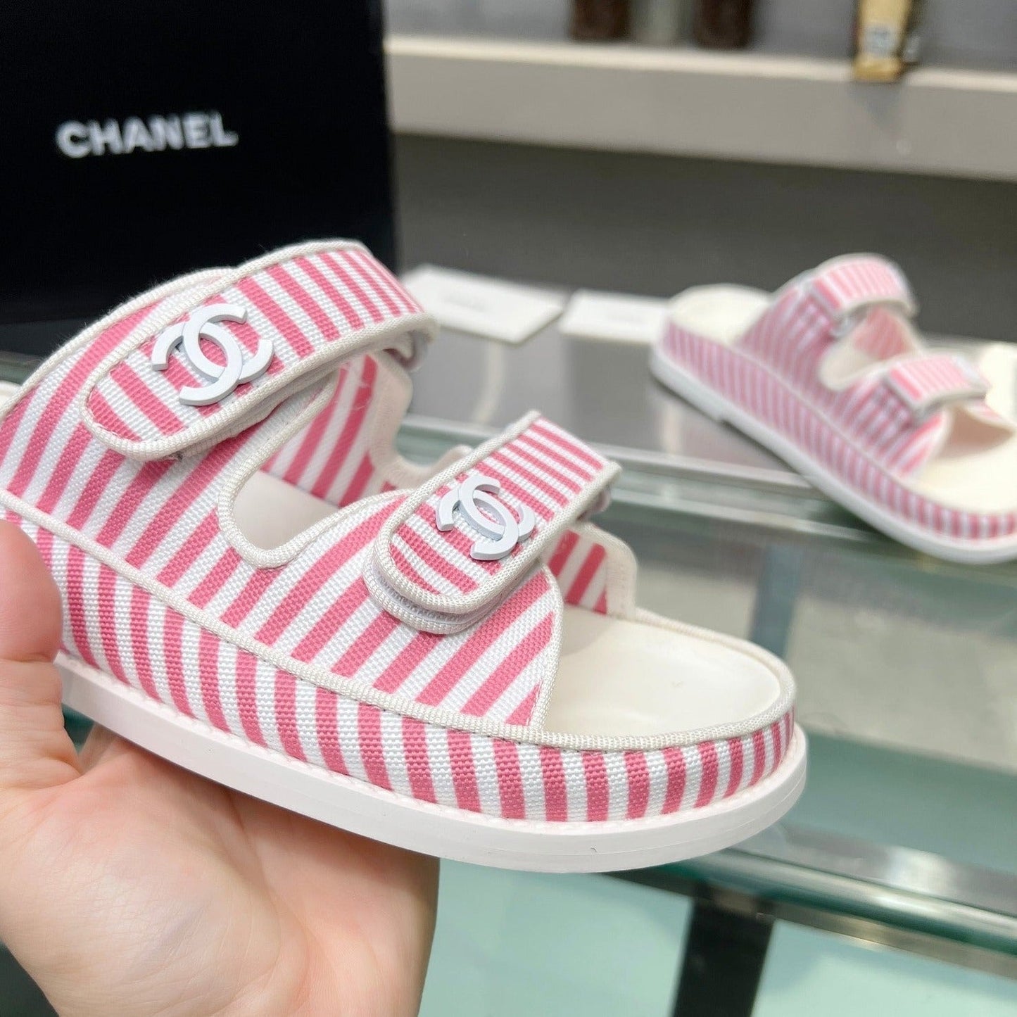 Stripes Casual  Flat Sandals Light Pink White - 34