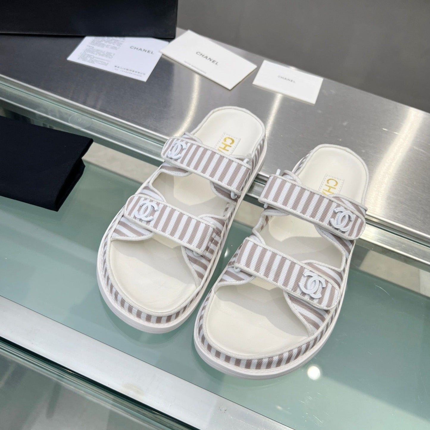 Stripes Casual  Flat Sandals Gray White - 34