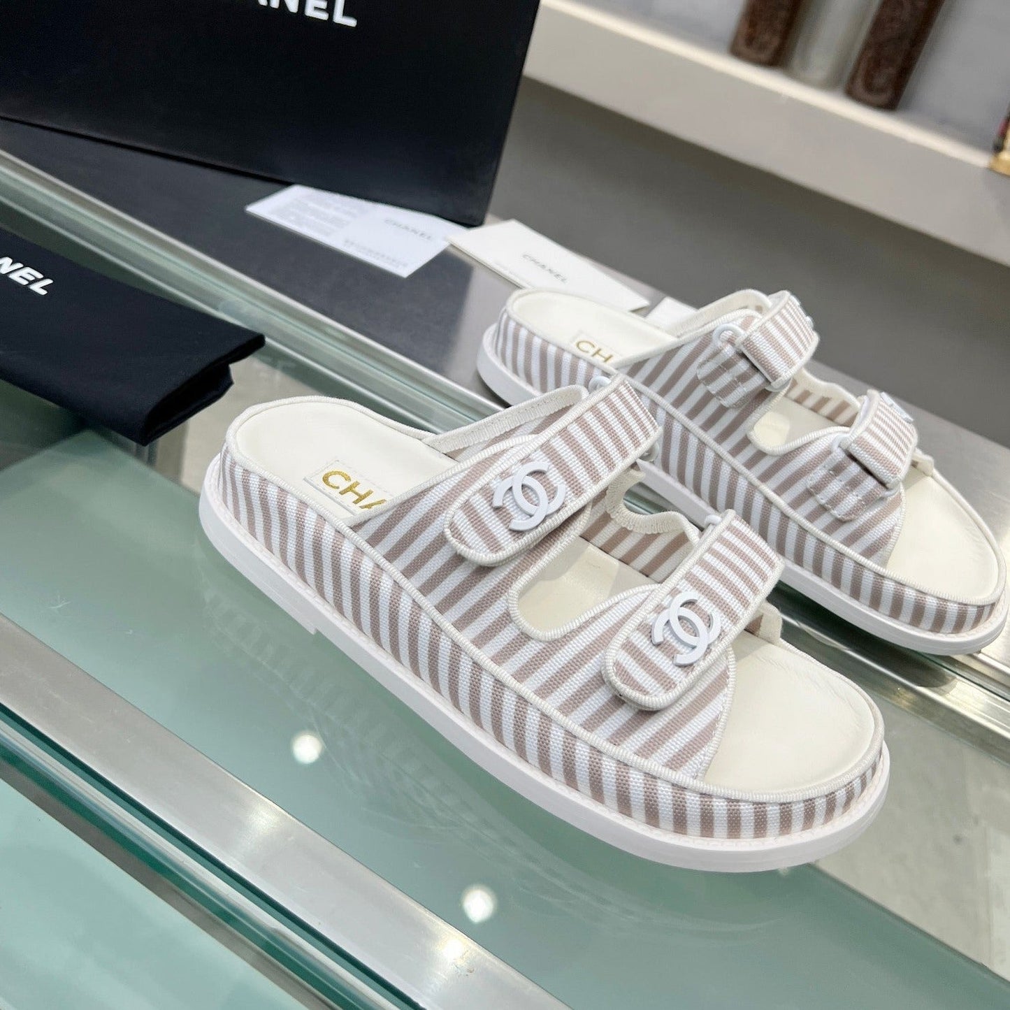 Stripes Casual  Flat Sandals Gray White - 34