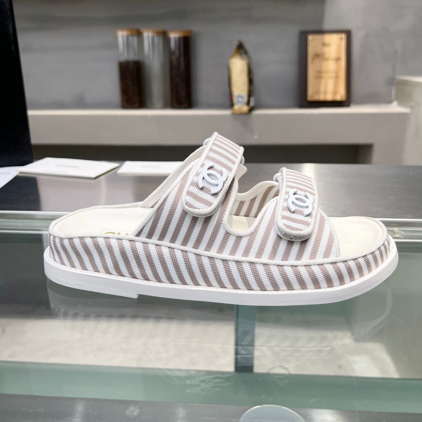 Stripes Casual  Flat Sandals Gray White - 34