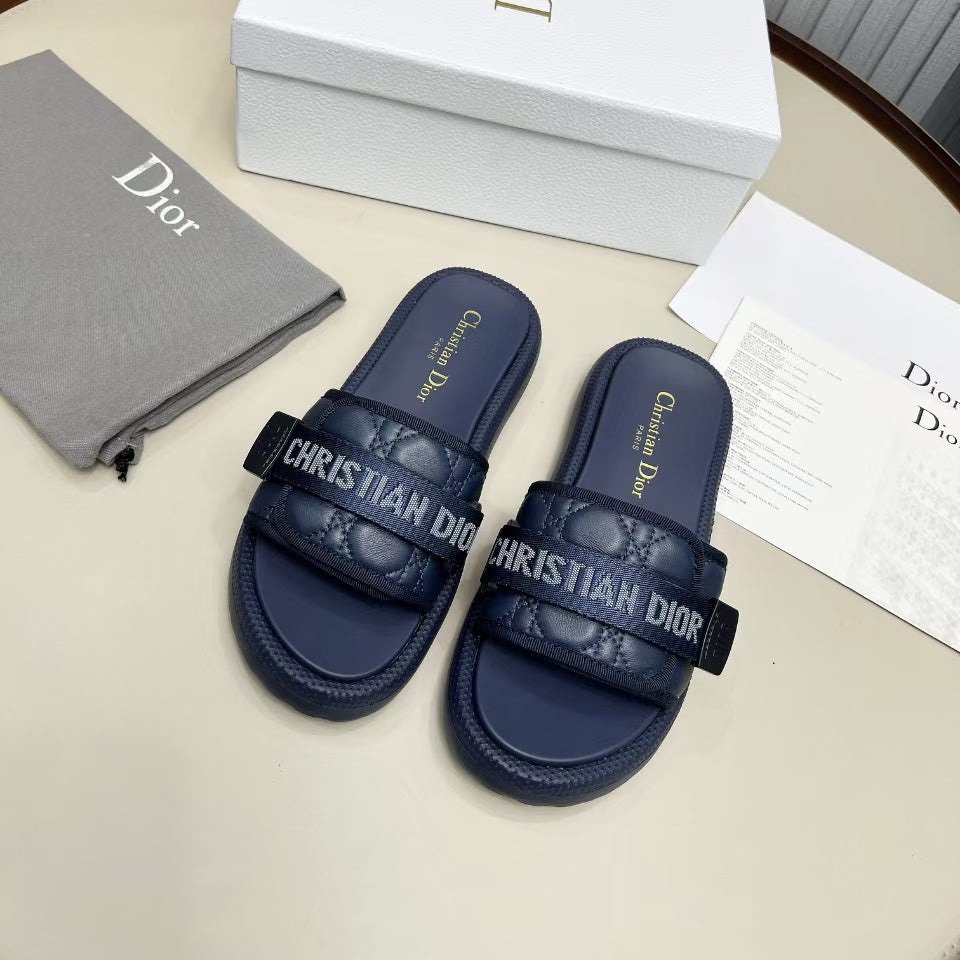 PLATFORM SLIDES 25S 50MM IN NAVY BLUE CALFSKIN AND ELECTRIC FABRIC - 35