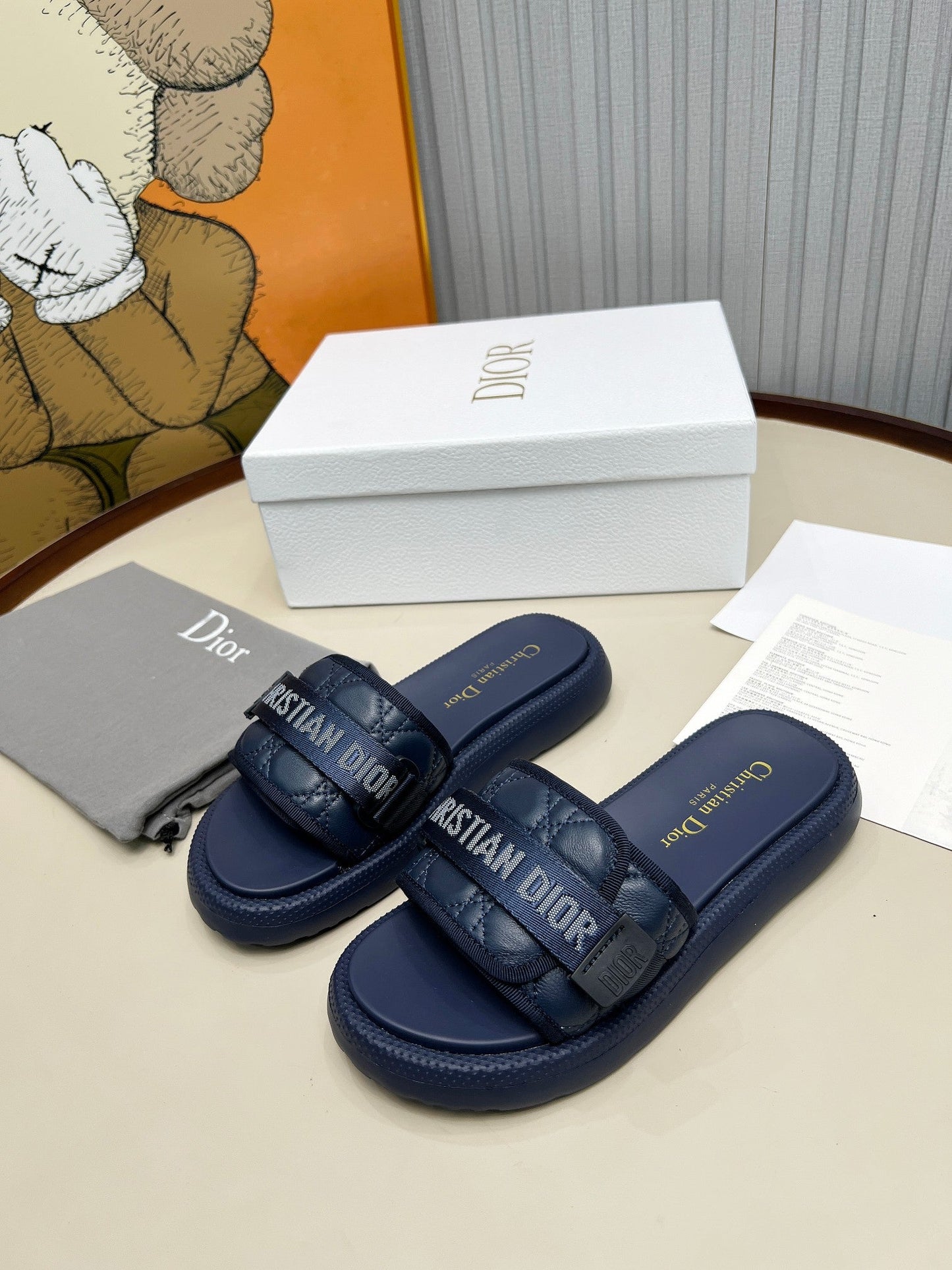 PLATFORM SLIDES 25S 50MM IN NAVY BLUE CALFSKIN AND ELECTRIC FABRIC - 35