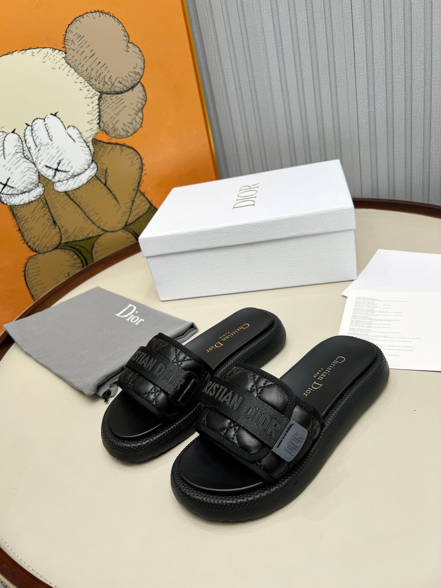 PLATFORM SLIDES 25S 50MM IN BLACK CALFSKIN AND ELECTRIC FABRIC - 35