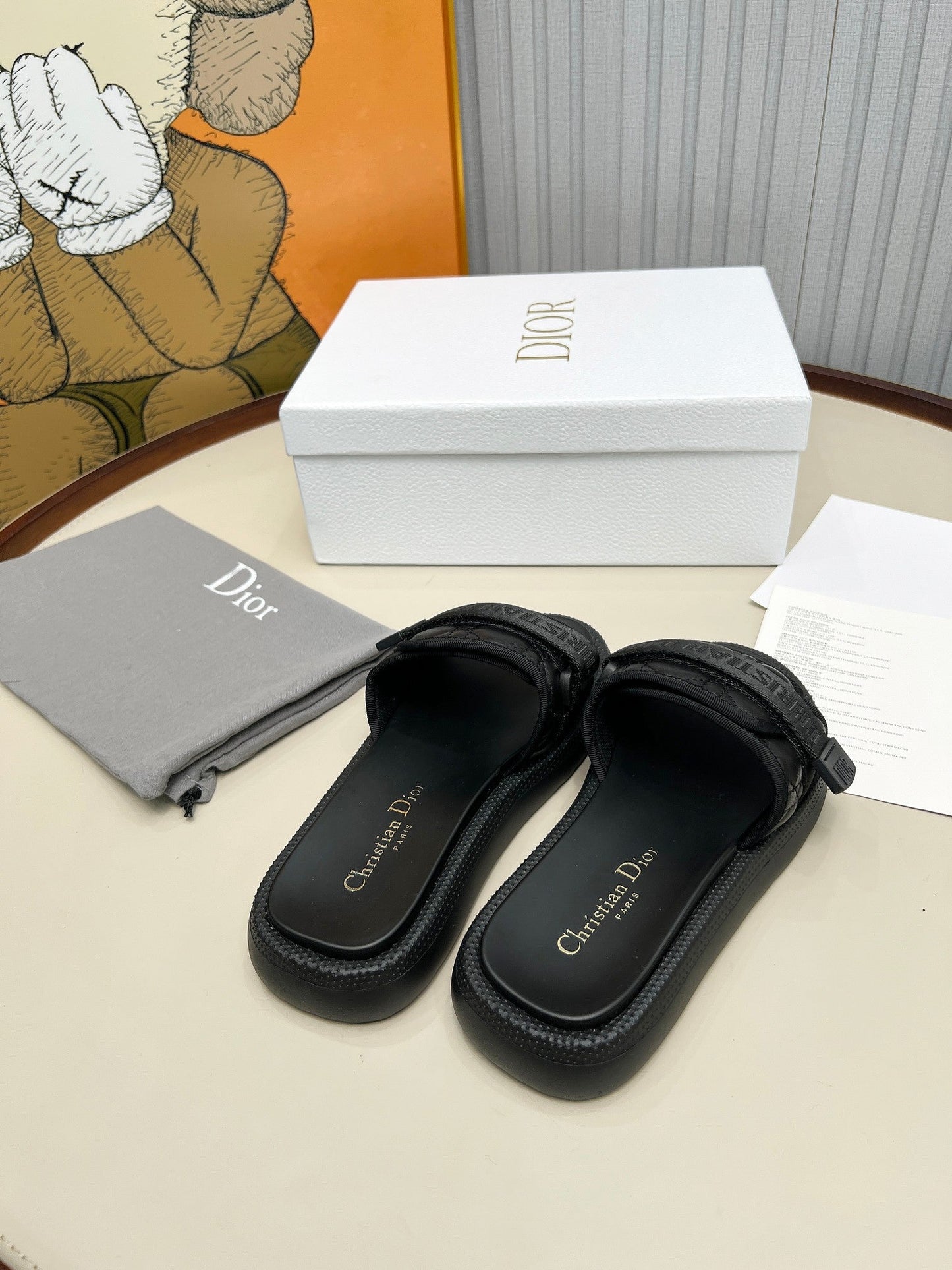 PLATFORM SLIDES 25S 50MM IN BLACK CALFSKIN AND ELECTRIC FABRIC - 35