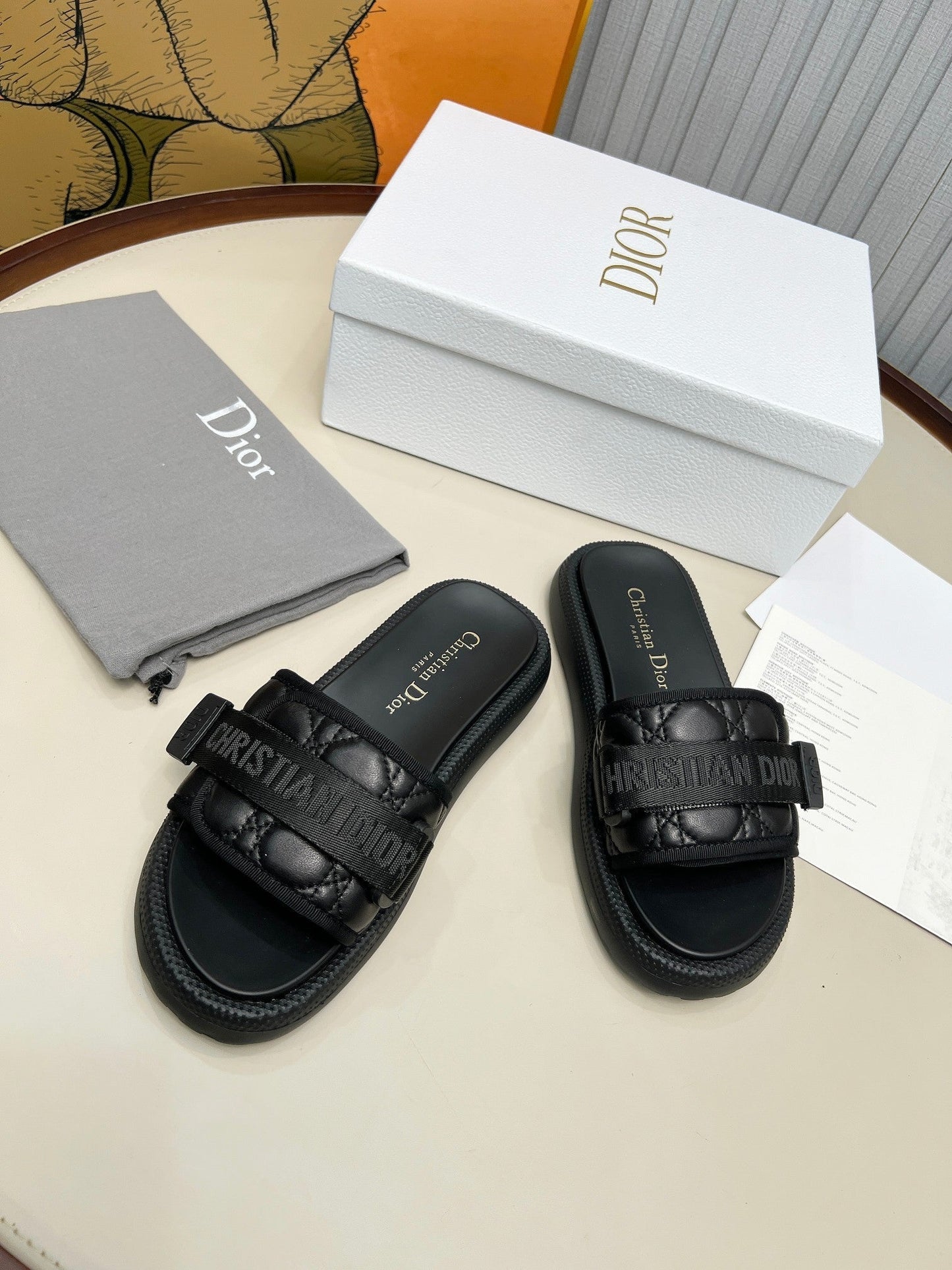 PLATFORM SLIDES 25S 50MM IN BLACK CALFSKIN AND ELECTRIC FABRIC - 35