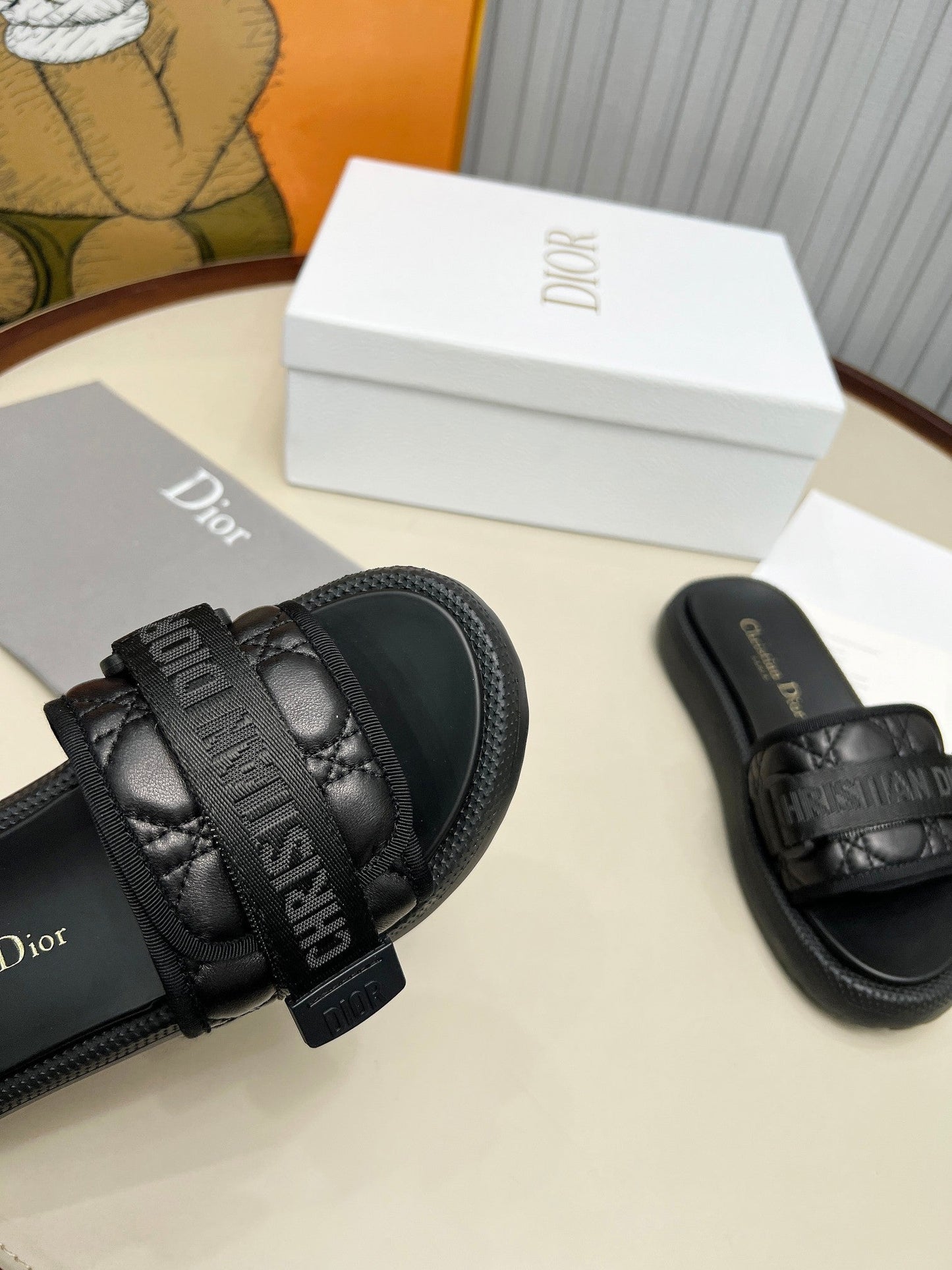 PLATFORM SLIDES 25S 50MM IN BLACK CALFSKIN AND ELECTRIC FABRIC - 35