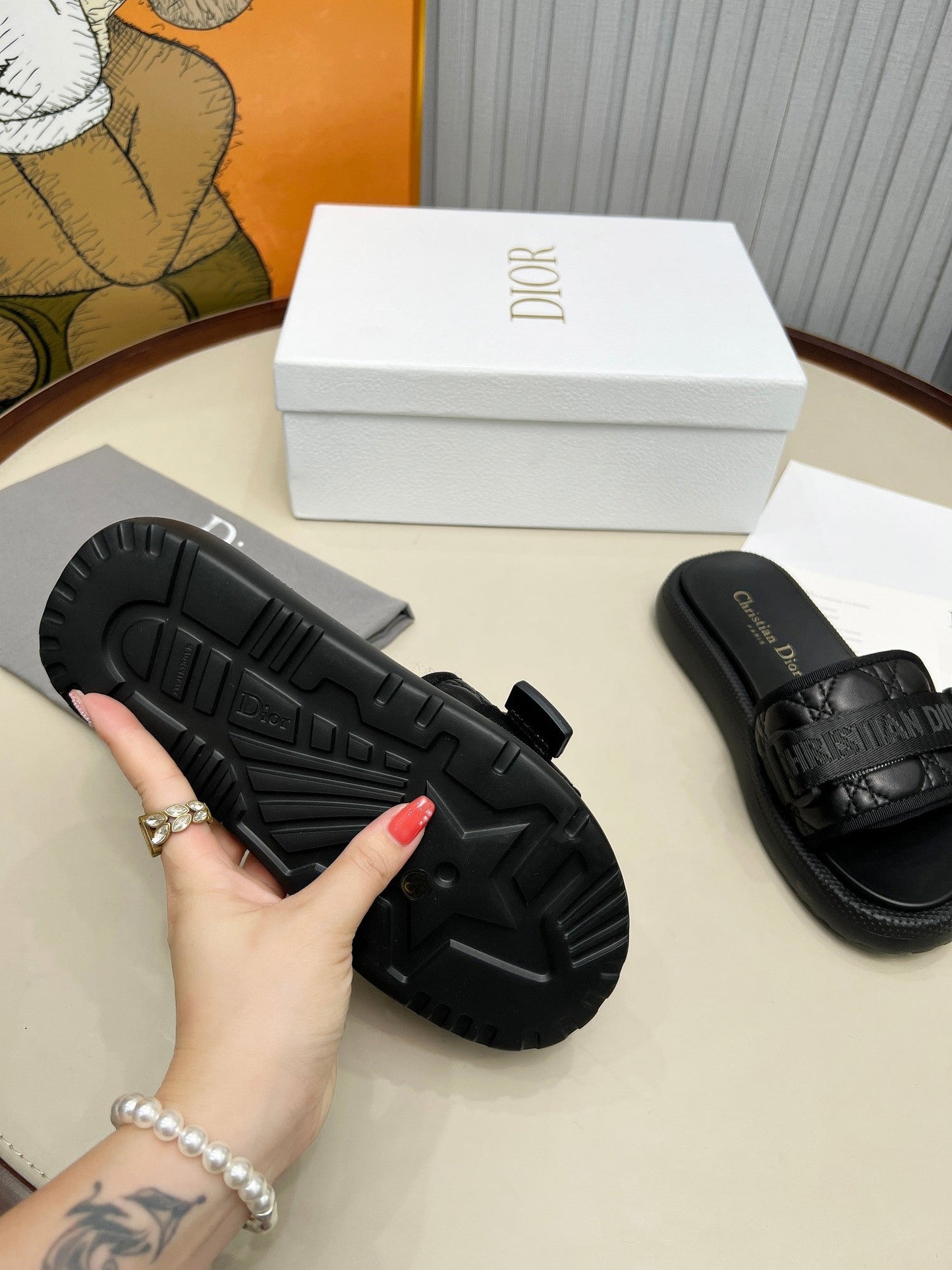 PLATFORM SLIDES 25S 50MM IN BLACK CALFSKIN AND ELECTRIC FABRIC - 35