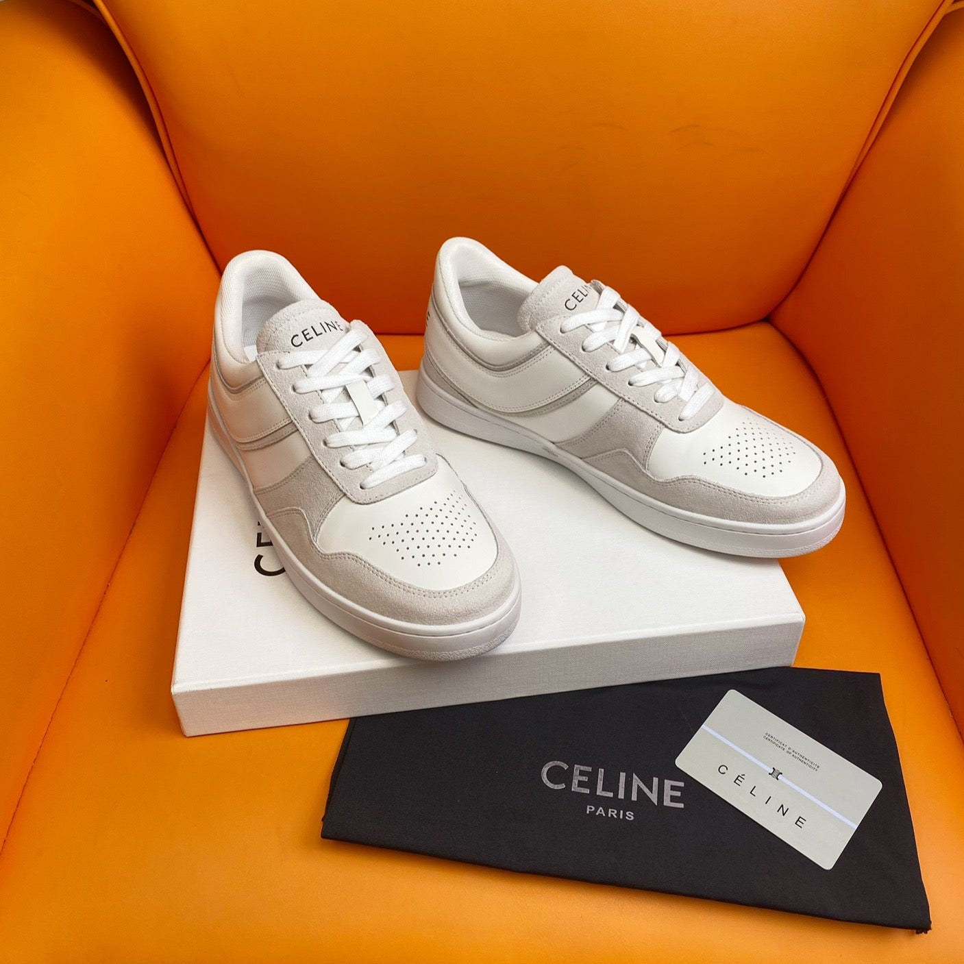 TRAINER LOW LACE-UP SNEAKER IN CALFSKIN OPTIC WHITE PEARL GRAY - 35