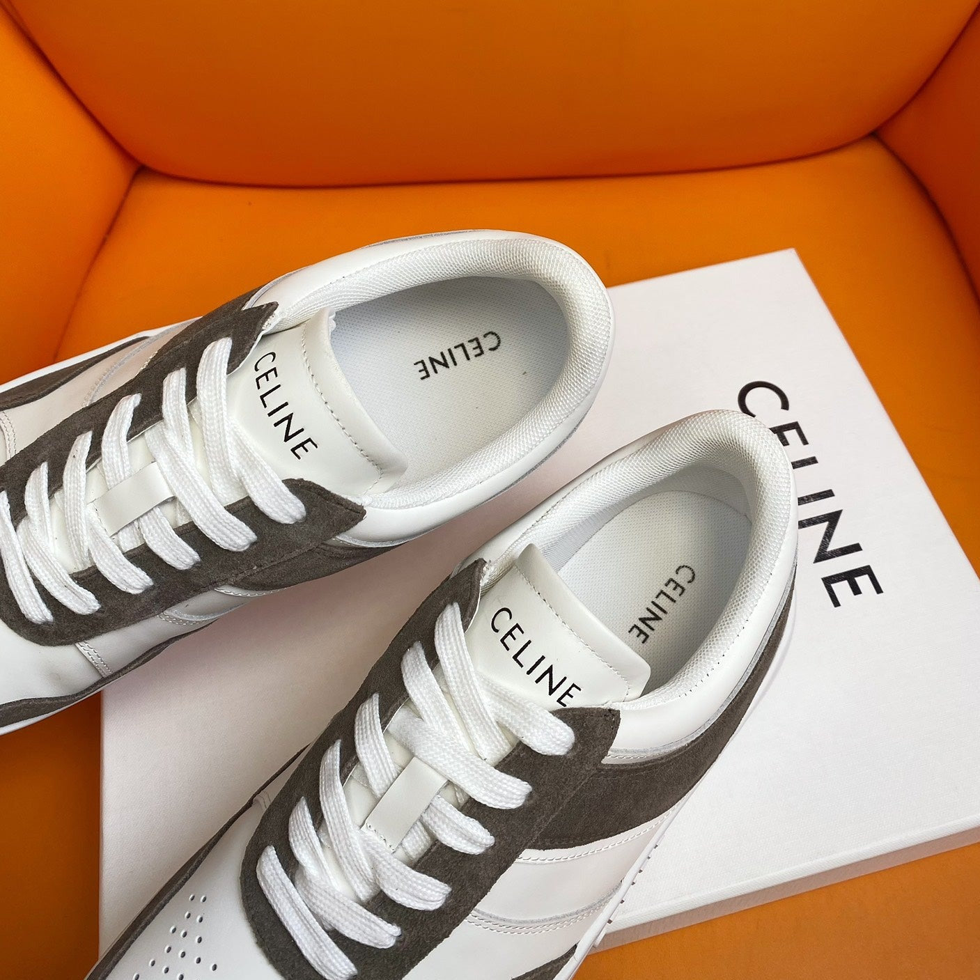 TRAINER LOW LACE-UP SNEAKER IN CALFSKIN OPTIC WHITE GRAY - 35