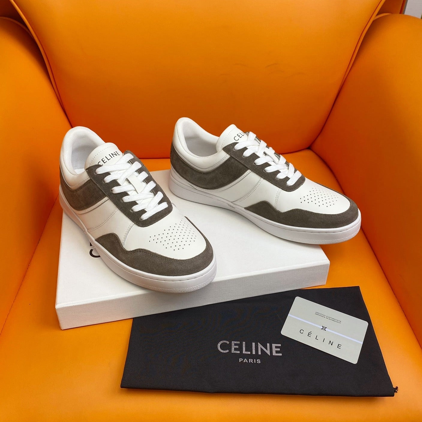 TRAINER LOW LACE-UP SNEAKER IN CALFSKIN OPTIC WHITE GRAY - 35