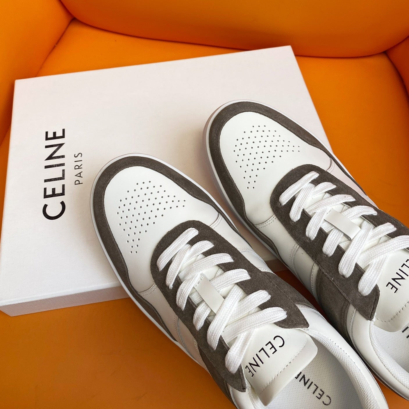 TRAINER LOW LACE-UP SNEAKER IN CALFSKIN OPTIC WHITE GRAY - 35