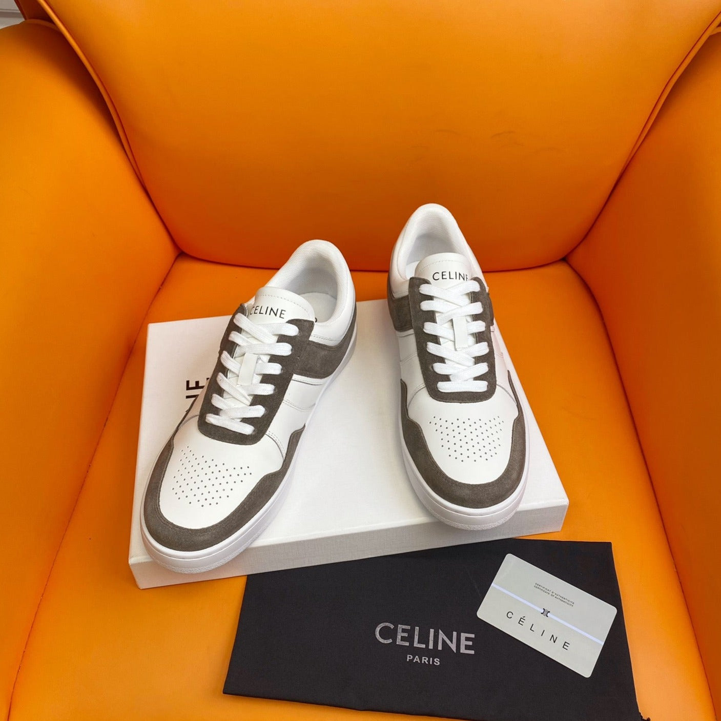 TRAINER LOW LACE-UP SNEAKER IN CALFSKIN OPTIC WHITE GRAY - 35