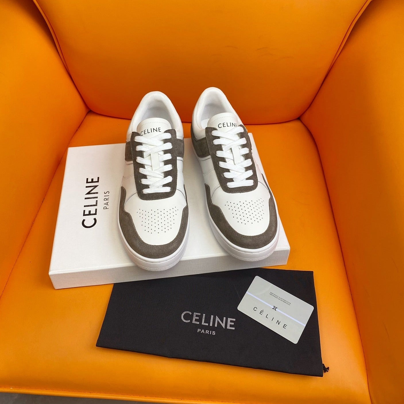 TRAINER LOW LACE-UP SNEAKER IN CALFSKIN OPTIC WHITE GRAY - 35