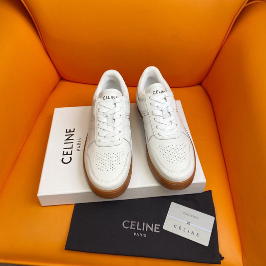 TRAINER LOW LACE-UP SNEAKER IN CALFSKIN OPTIC WHITE TAN - 35