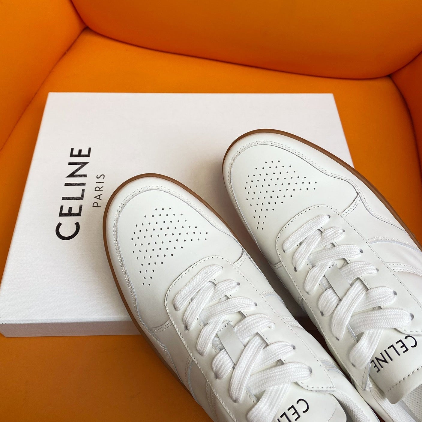 TRAINER LOW LACE-UP SNEAKER IN CALFSKIN OPTIC WHITE TAN - 35