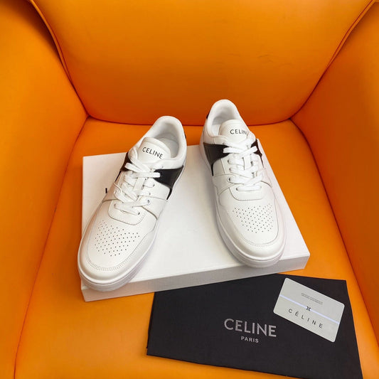 TRAINER LOW LACE-UP SNEAKER IN CALFSKIN OPTIC WHITE BLACK - 35
