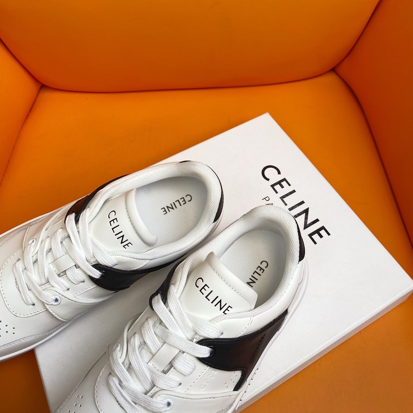 TRAINER LOW LACE-UP SNEAKER IN CALFSKIN OPTIC WHITE BLACK - 35