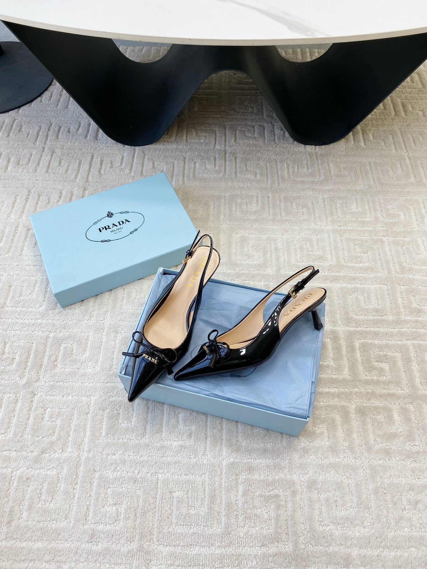 SLINGBACK PUMPS ATTACHED BOW IN BLACK GLOSSY CALFSKIN - 35