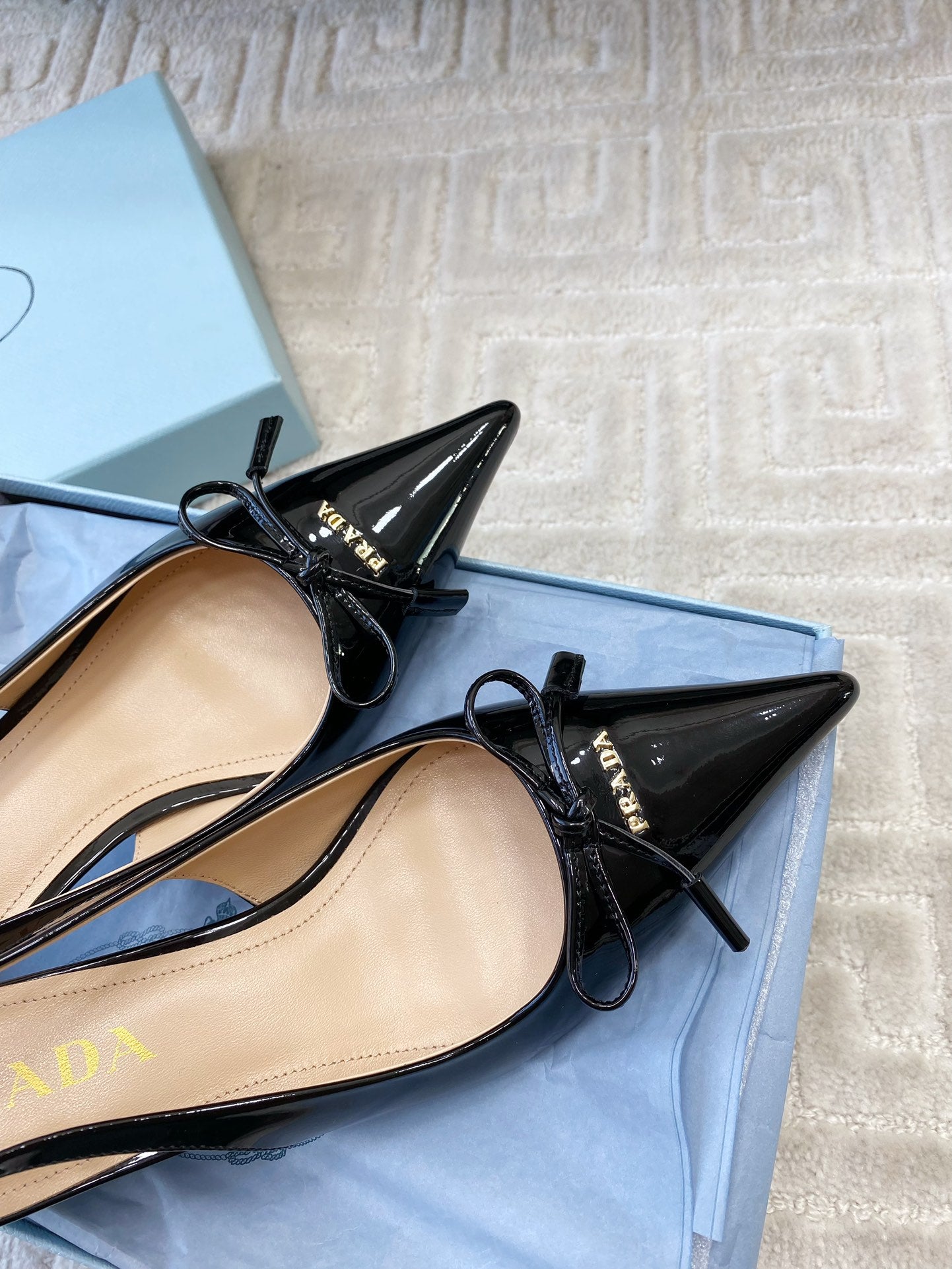SLINGBACK PUMPS ATTACHED BOW IN BLACK GLOSSY CALFSKIN - 35