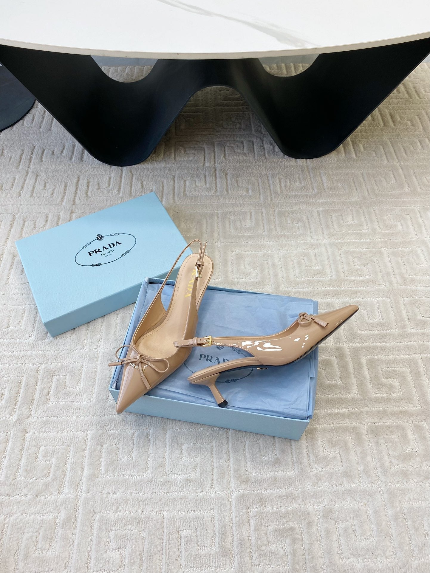 SLINGBACK PUMPS ATTACHED BOW IN BEIGE GLOSSY CALFSKIN - 35
