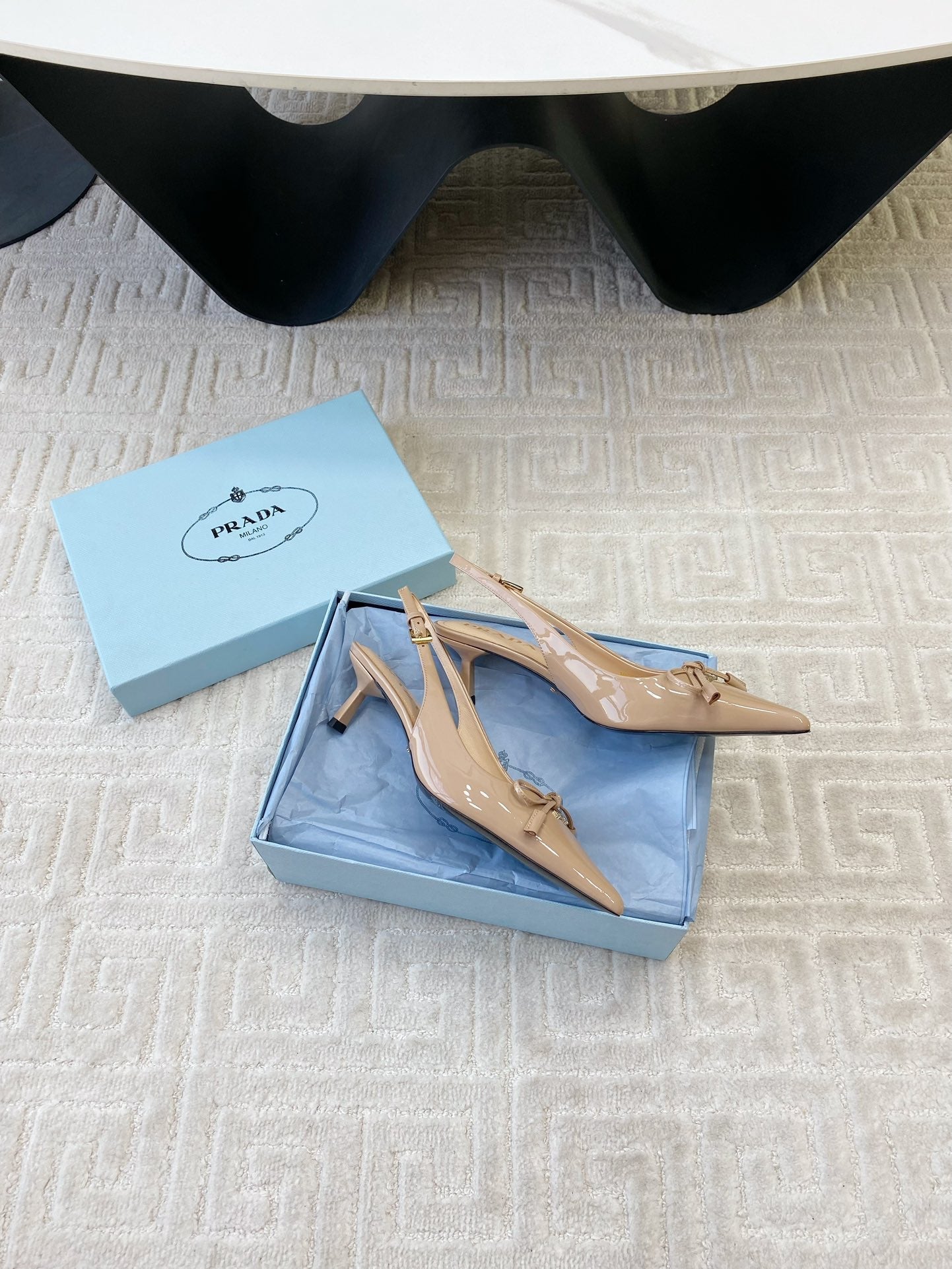 SLINGBACK PUMPS ATTACHED BOW IN BEIGE GLOSSY CALFSKIN - 35