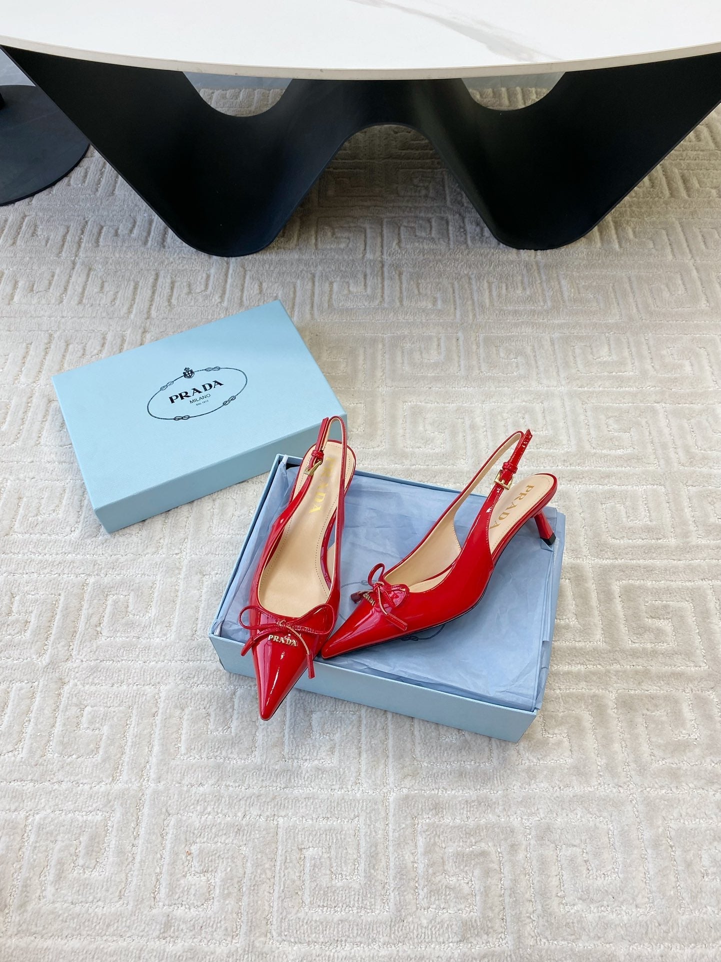 SLINGBACK PUMPS ATTACHED BOW IN PASSION RED GLOSSY CALFSKIN - 35