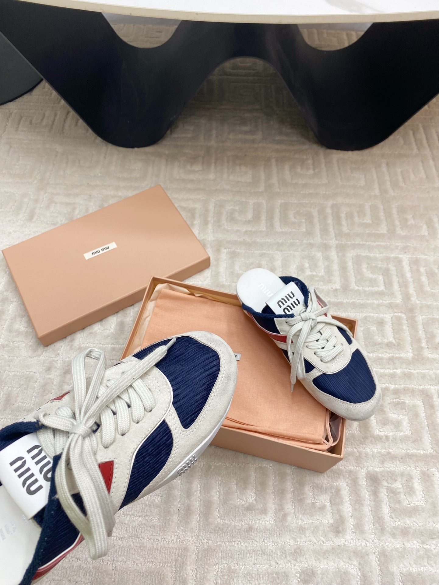 SNEAKER MULES IN NAVY MESH AND BEIGE SUEDE - 35