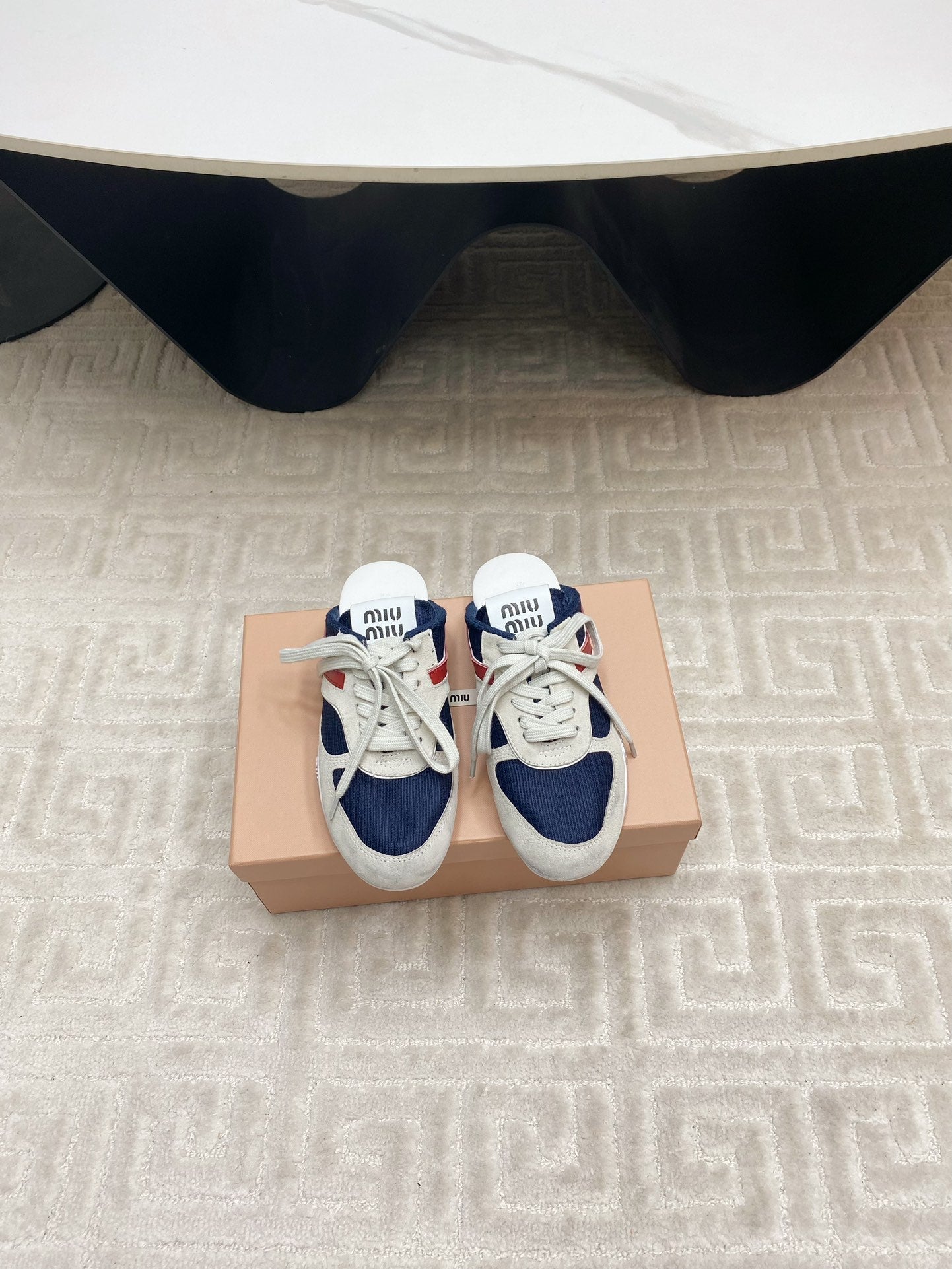 SNEAKER MULES IN NAVY MESH AND BEIGE SUEDE - 35