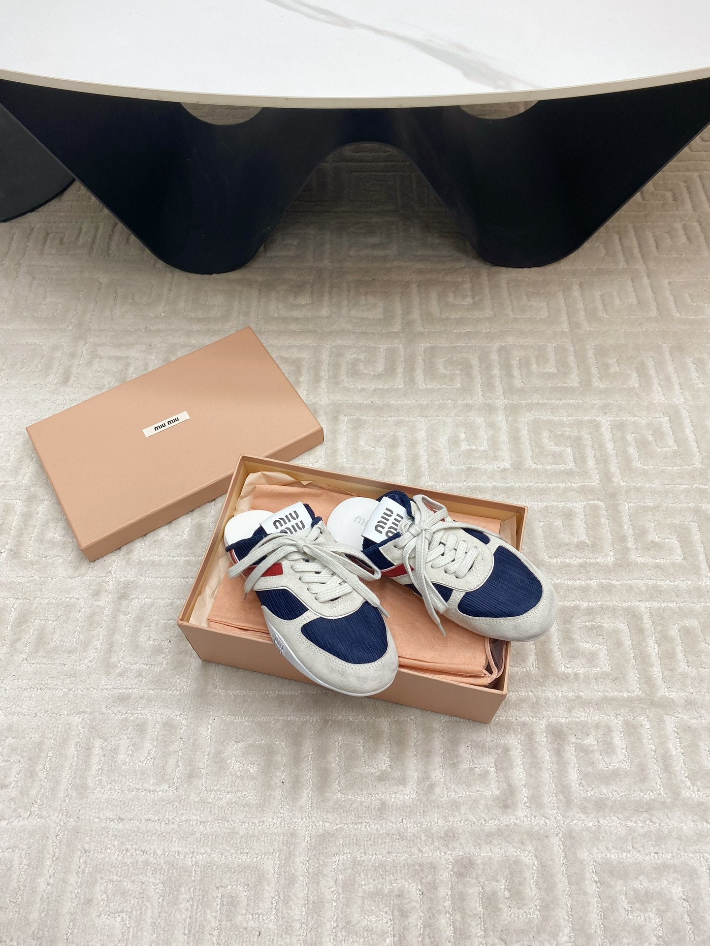 SNEAKER MULES IN NAVY MESH AND BEIGE SUEDE - 35