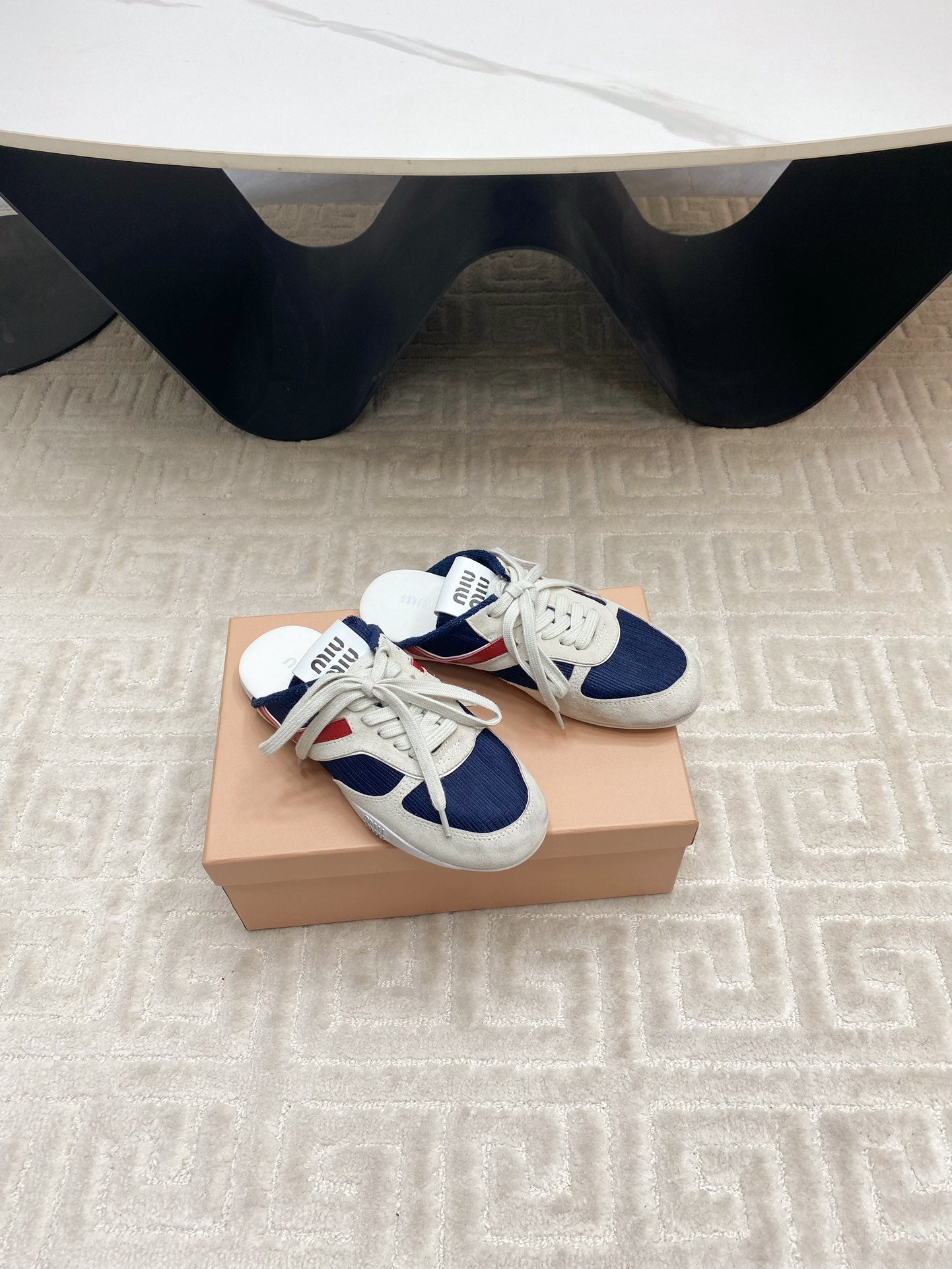 SNEAKER MULES IN NAVY MESH AND BEIGE SUEDE - 35