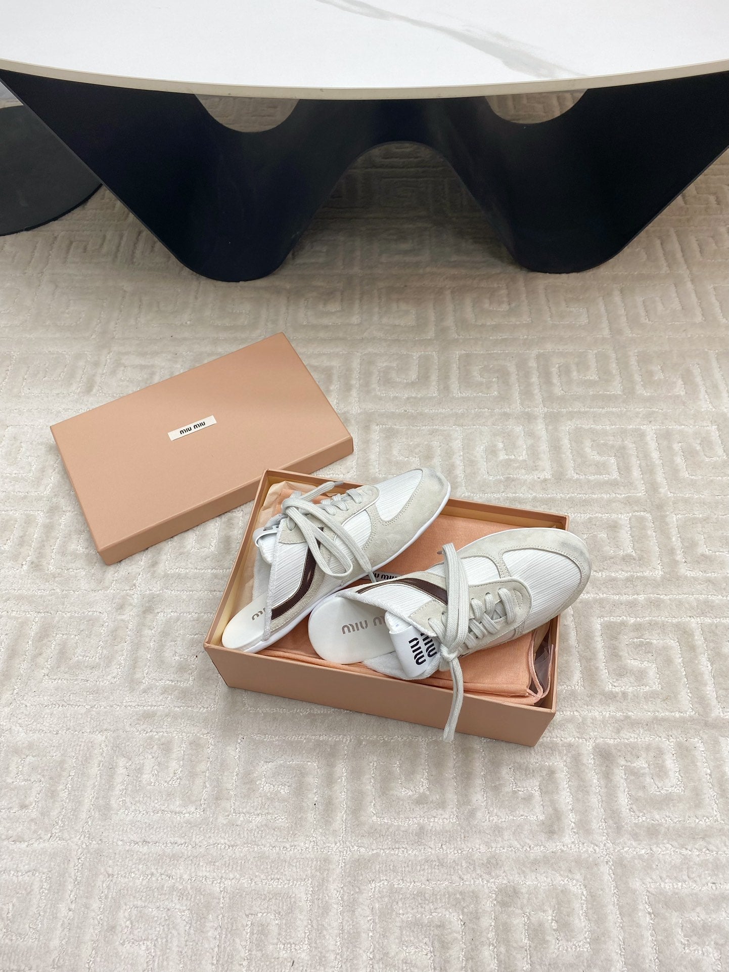 SNEAKER MULES IN WHITE MESH AND BEIGE SUEDE - 35