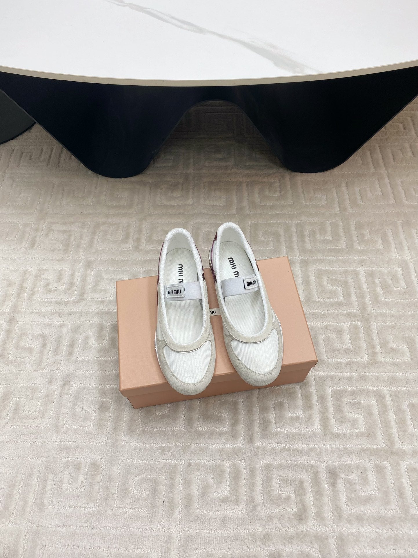 BALLET FLAT SHOES IN WHITE MESH AND BEIGE SUEDE - 35
